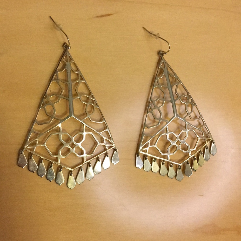 Iconic & Rare Kendra Scott Oversized Stylized Logo Statement Earrings, Gold - Picture 3 of 9